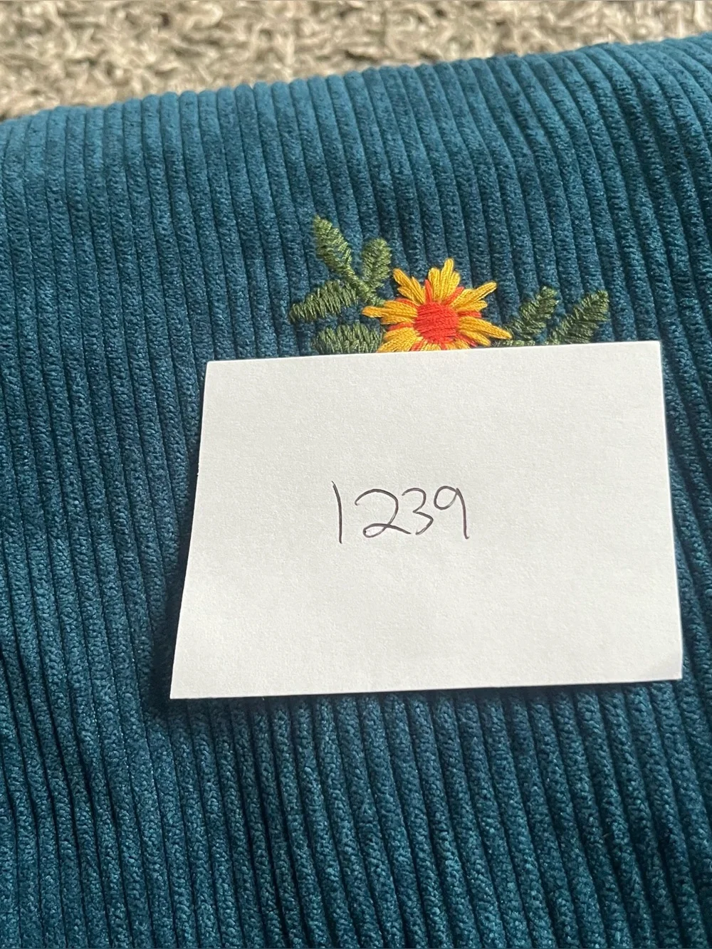 Women's Sunflower Embroidered Corduroy Overalls Teal  Medium Boho Wide Leg - Picture 7 of 7